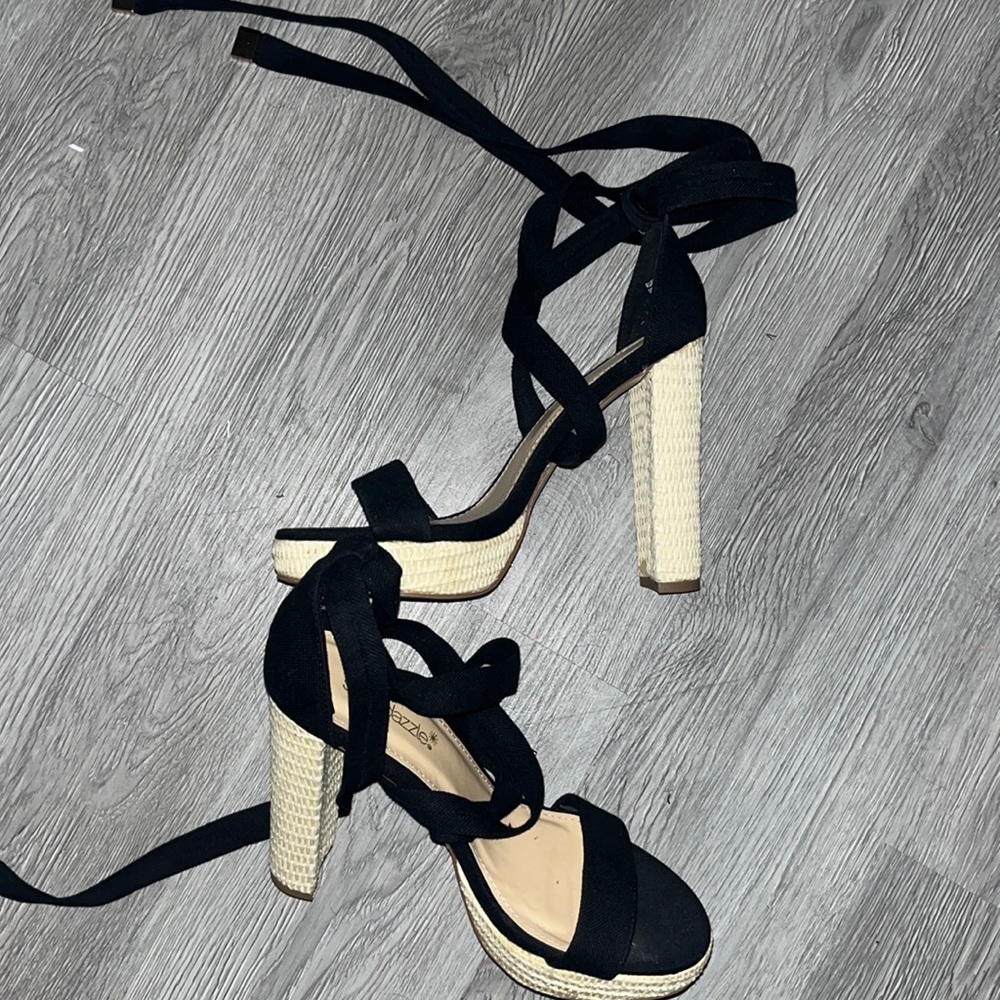 High heels straps tie up to about middle of your calf worn once